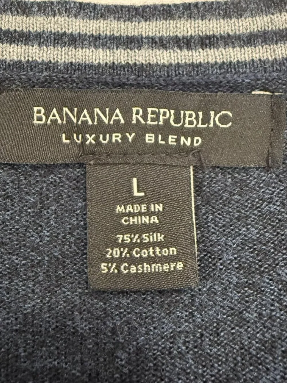 Banana Republic Luxury Blend Men's L V-Neck Sweater Silk Cashmere Navy Blue